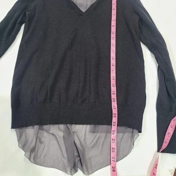 Go Silk Size Small Silk /Cashmere Mixed Media V Neck Sweater Chiffon Back Black - Picture 6 of 8